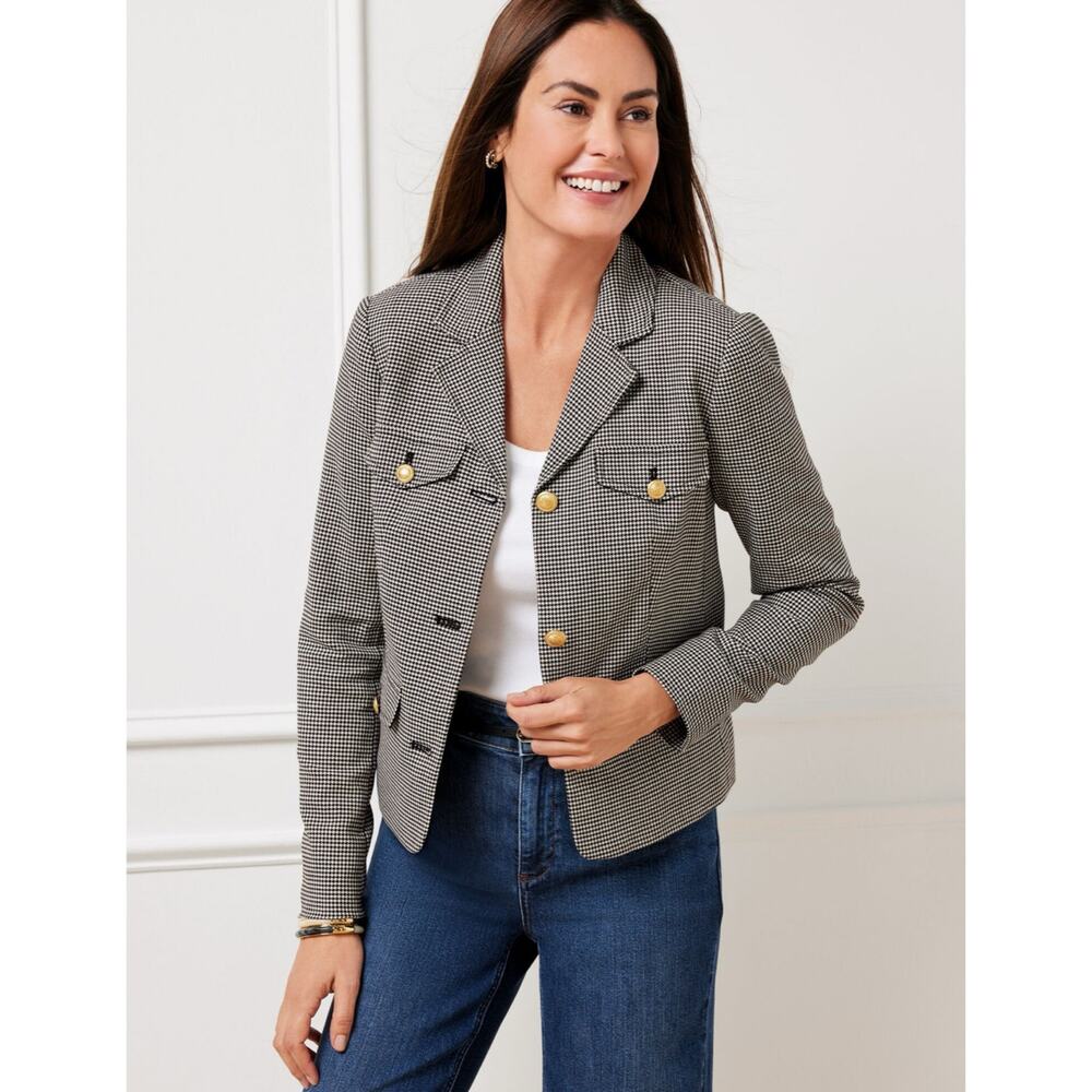 Talbots Houndstooth Crop Jacket Gold Button Pocke… - image 1